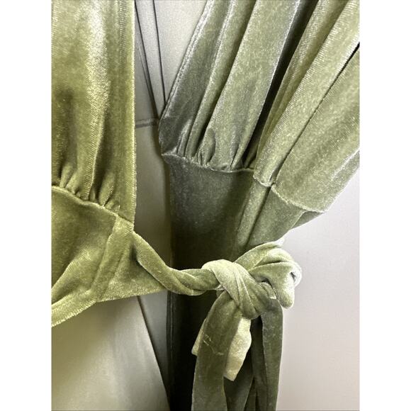 Arbor Velvet Maxi Wrap Dress S Sage Green Bridesmaid Holiday Formal - Picture 4 of 7